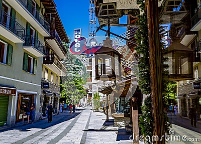 Walking in Courmayeur Valle dâ€™ Aosta, Italy. Editorial Stock Photo
